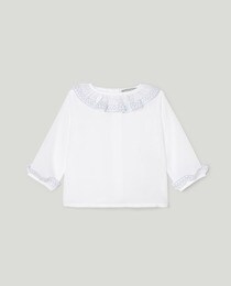 Long-sleeve T-shirt with embroidered scalloped edge