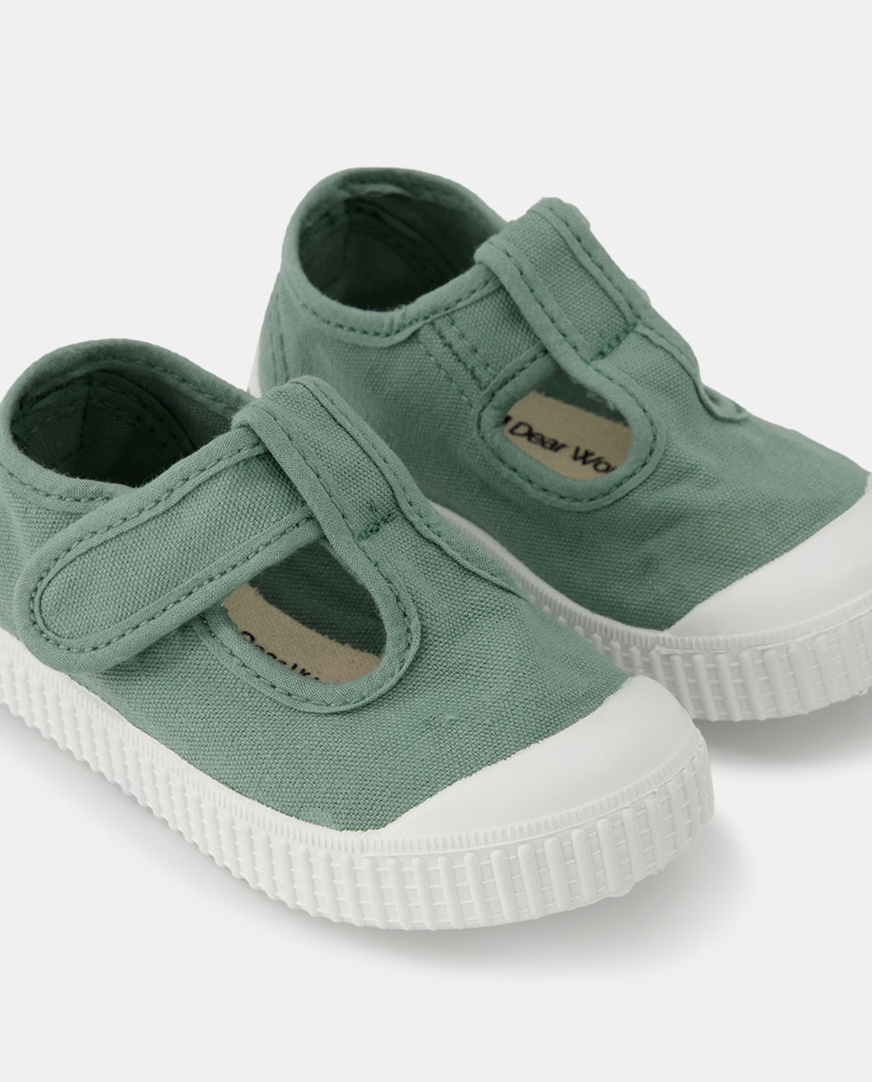 Sapatos de Presilha de Bebé com Biqueira Reforçada, Fecho Aderente e em Lona - Verde Victoria Verde-5
