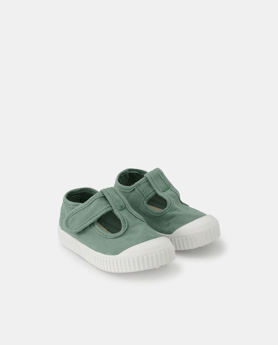 Sapatos de Presilha de Bebé com Biqueira Reforçada, Fecho Aderente e em Lona - Verde Victoria Verde-2