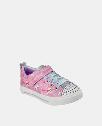 Chaussures fille en toile roses basses lumineuses à semelle cuvette et bride auto-agrippante