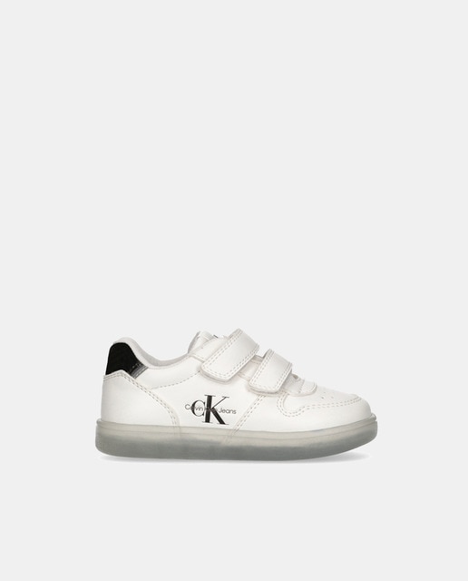 Zapatillas de bebés en blanco bajas tipo basket con logotipo y doble cierre adherente