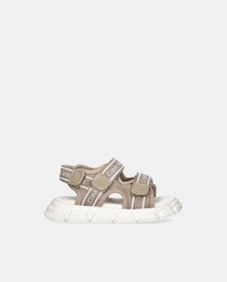 Baby's beige open-toed sandals with logo-print strips and double adhesive fastening