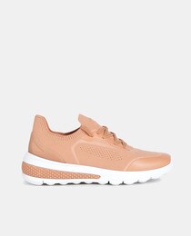 Women's orange low-top cushioned running trainers with sock collar
