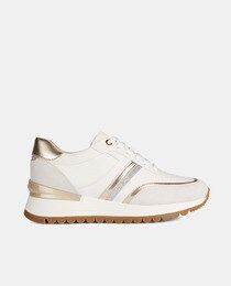 Women's white low-top running trainers with multicoloured details and chunky sole