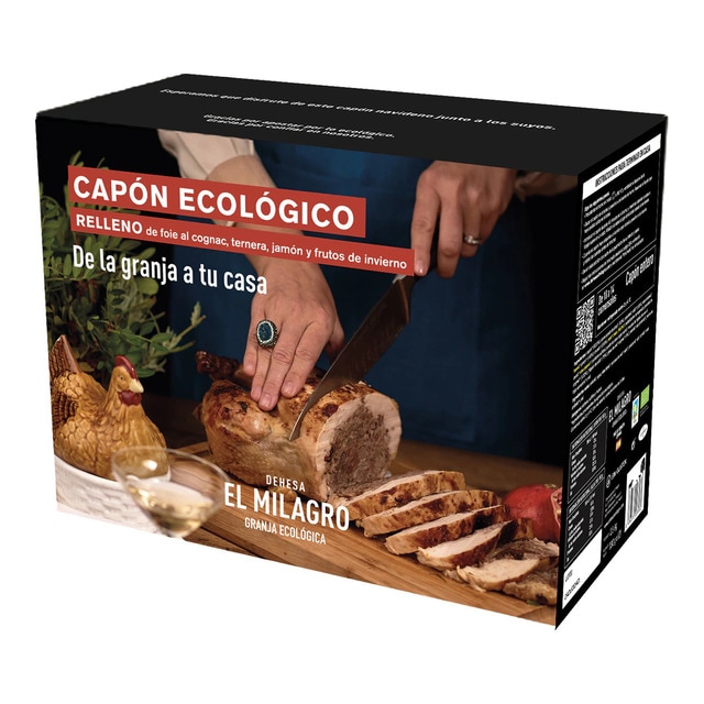 Capón ecológico relleno de foie al coñac, ternera, jamón y frutos de invierno Dehesa El Milagro