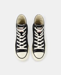 Women's black high-top trainers with reinforced toe and chunky sole