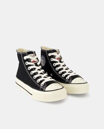 Women's black high-top trainers with reinforced toe and chunky sole