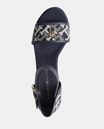 Espadrilles femme bleues à talon compensé et imprimé monogramme