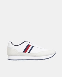 Men's low-top leather running trainers with branded strip and EVA sole