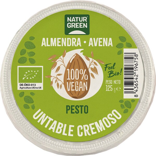 NATURGREEN untable cremoso ecológico de avena y almendra sabor pesto tarrina 125 g