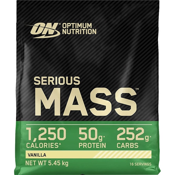 OPTIMUN NUTRITION Serious Mass bebida en polvo con proteínas y carbohidratos sabor vainilla envase 5.443 kg