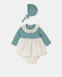 Baby's floral print Christening gown with bonnet