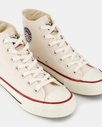 Women's taupe high-top trainers with reinforced toe and chunky sole
