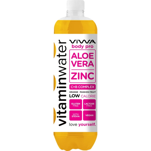 VIWA VITAMINWATER bebida refrescante con vitaminas y minerales Body Pro sabor naranja y maracuyá botella 60 cl