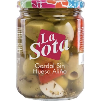 LA SOTA pitted marinated queen olives flask 200 drained weight g