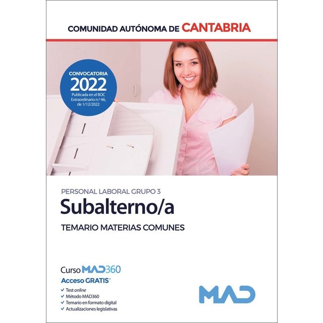Subalternos de la Comunidad Autónoma de Cantabria (Personal Laboral Grupo 3). Temario Materias Comun (Tapa blanda)
