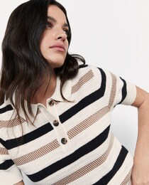 Polo femme manches courtes imprimé rayures