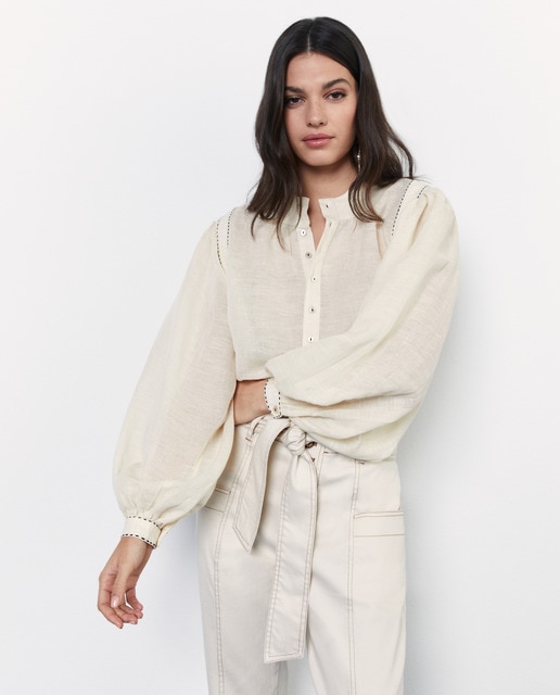 Blusa de manga larga con cuello mao