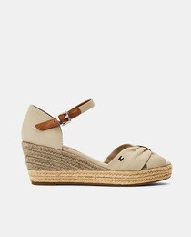 Women's espadrille wedge sandals with platform, crossover straps and round toe
