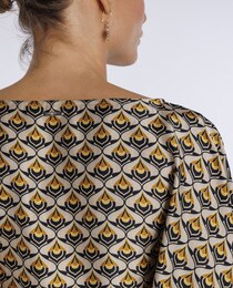 Short yellow geometric print kaftan