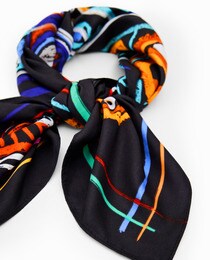 Black cotton bandana with multicoloured print