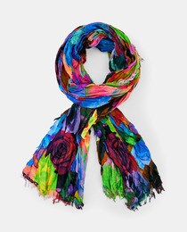 Multicoloured creased effect cotton foulard with flowers