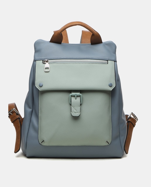 Green backpack with laptop compartment and front pocket · Women's