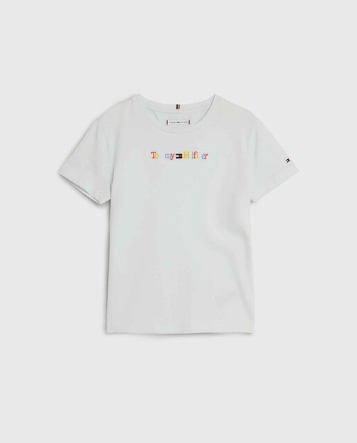 Baby girls' short-sleeve T-shirt with a round collar and Tommy logo on the chest