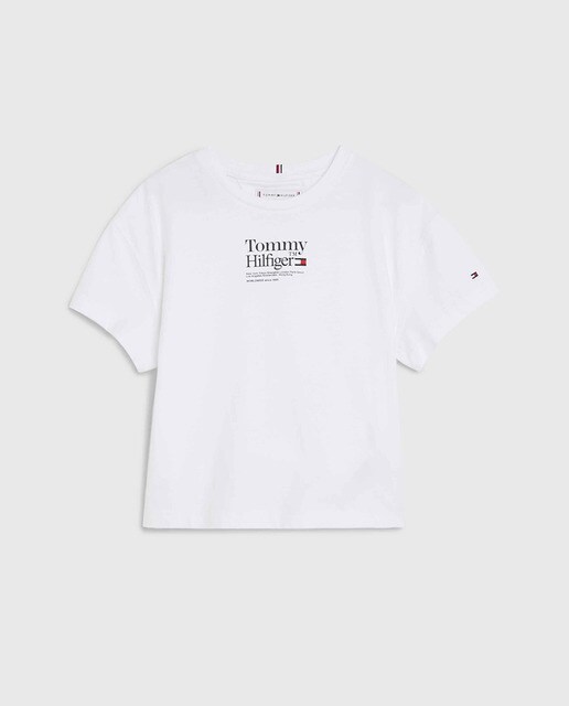 T-shirt fille à manches courtes, col rond et logo Tommy sur la poitrine