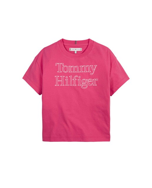 Girls' short-sleeve round collar T-shirt with Tommy logo on the chest