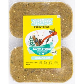Aruba Pet Nutr Alimento Congelado para Cão Bio Samão e Peru embalagem 600 g