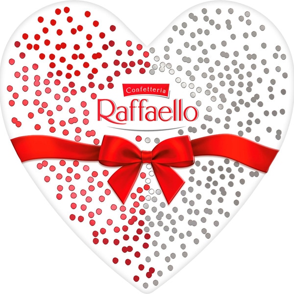 FERRERO RAFFAELLO bombones crujientes de coco y almendra en estuche 140 g con forma de corazón