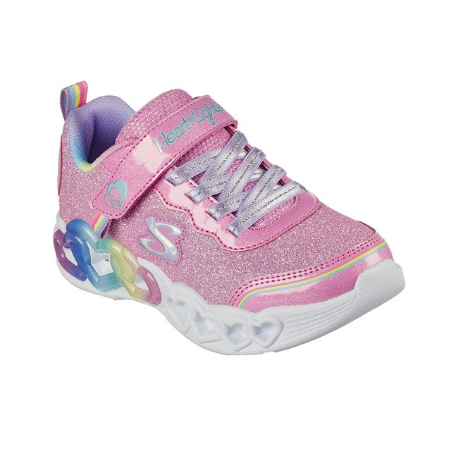Chaussures basses fille roses style running avec lumières et bride auto-agrippante