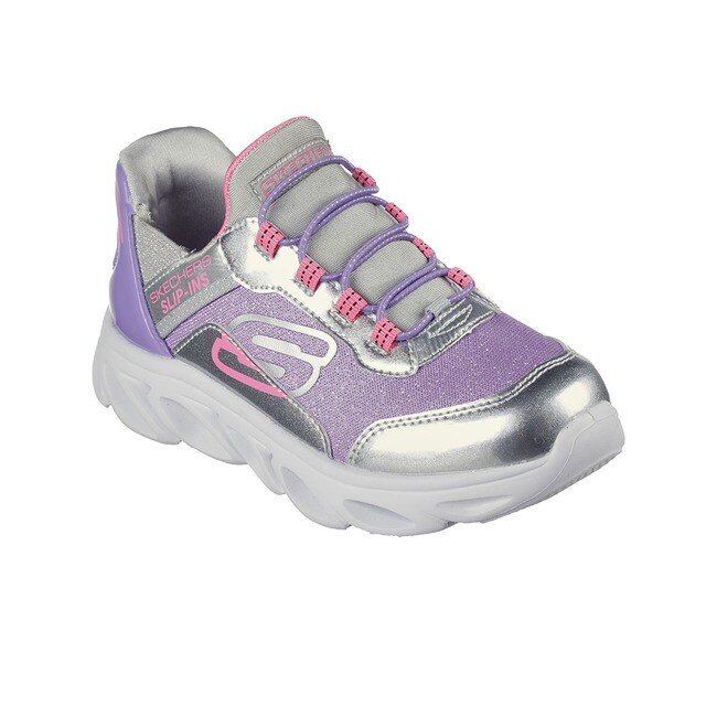 Chaussures fille roses basses style running slip-on à détails multicolores et lacets élastiques
