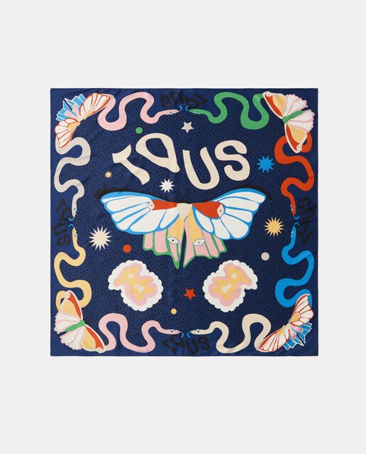 Pañuelo en azul marino con estampado fantasía