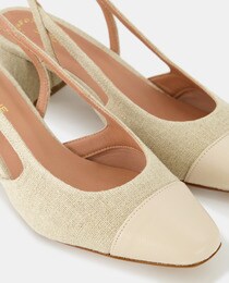 Women's slingback court shoes with a round toe and block heel