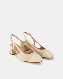 Women's slingback court shoes with a round toe and block heel