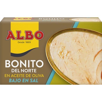 ALBO low salt Biscay skipjack tuna in olive oil tin 82 drained weight g
