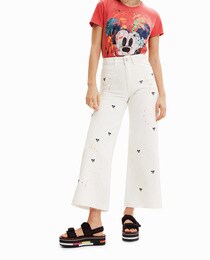Jupe-culotte en jean cropped Mickey Mouse
