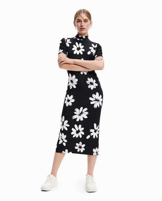 Slim-fit arty flowers midi dress