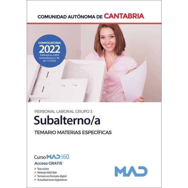 Subalternos de la Comunidad Autónoma de Cantabria (Personal Laboral Grupo 3). Temario Materias Espec (Tapa blanda)
