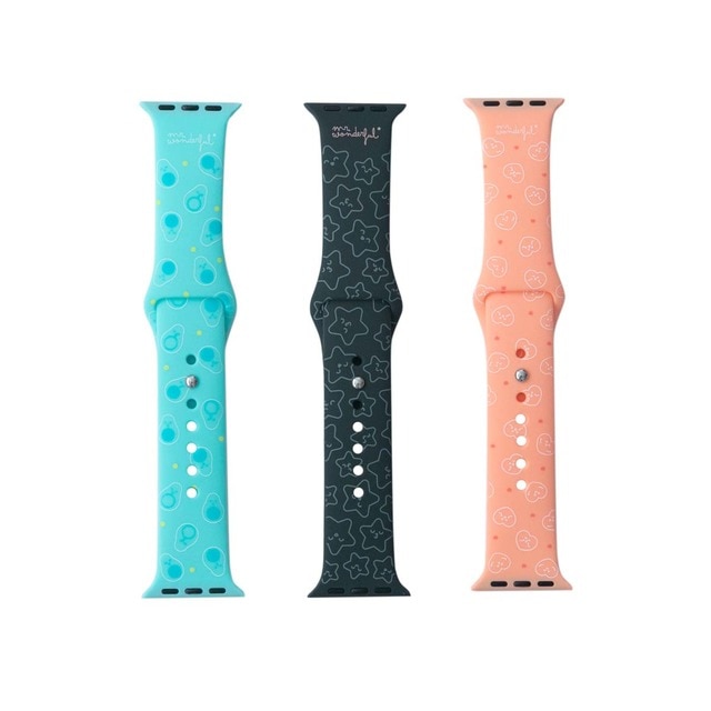 Pack 3 correas Apple Watch 38/40/41 mm de Mr. Wonderful de corazones, estrellas, aguacate.