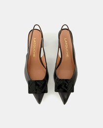 Women's slingback court shoes with pointed toe, detailing and block heel