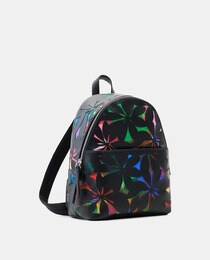 Small multicoloured backpack with cut work flowers in black