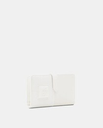 Medium tan wallet with different textures and raised logo