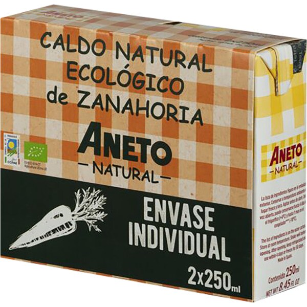 ANETO caldo de zanahoria ecológico pack 2 envase 250 ml