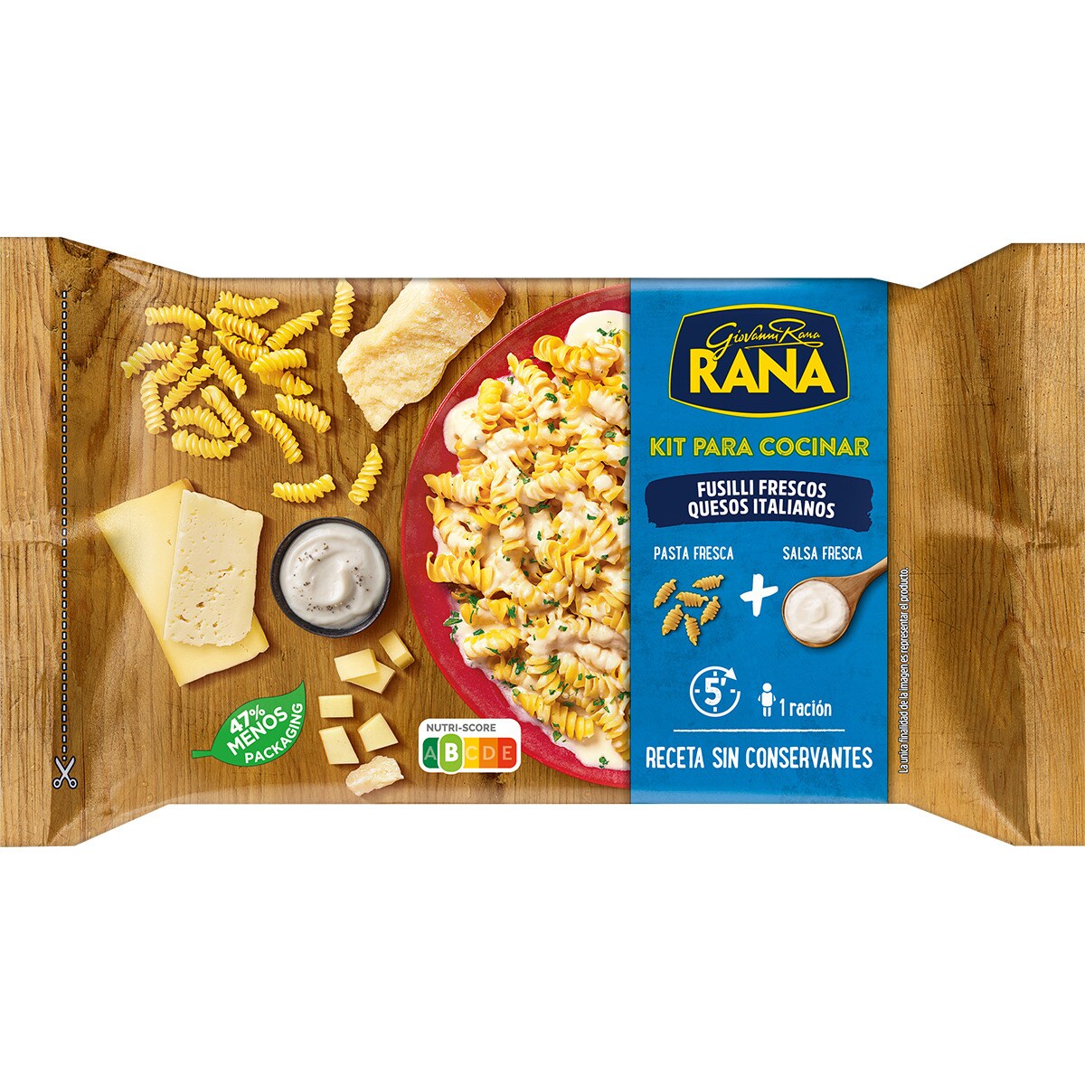 Fusilli frescos con quesos italianos + salsa fresca 1 ración envase 371