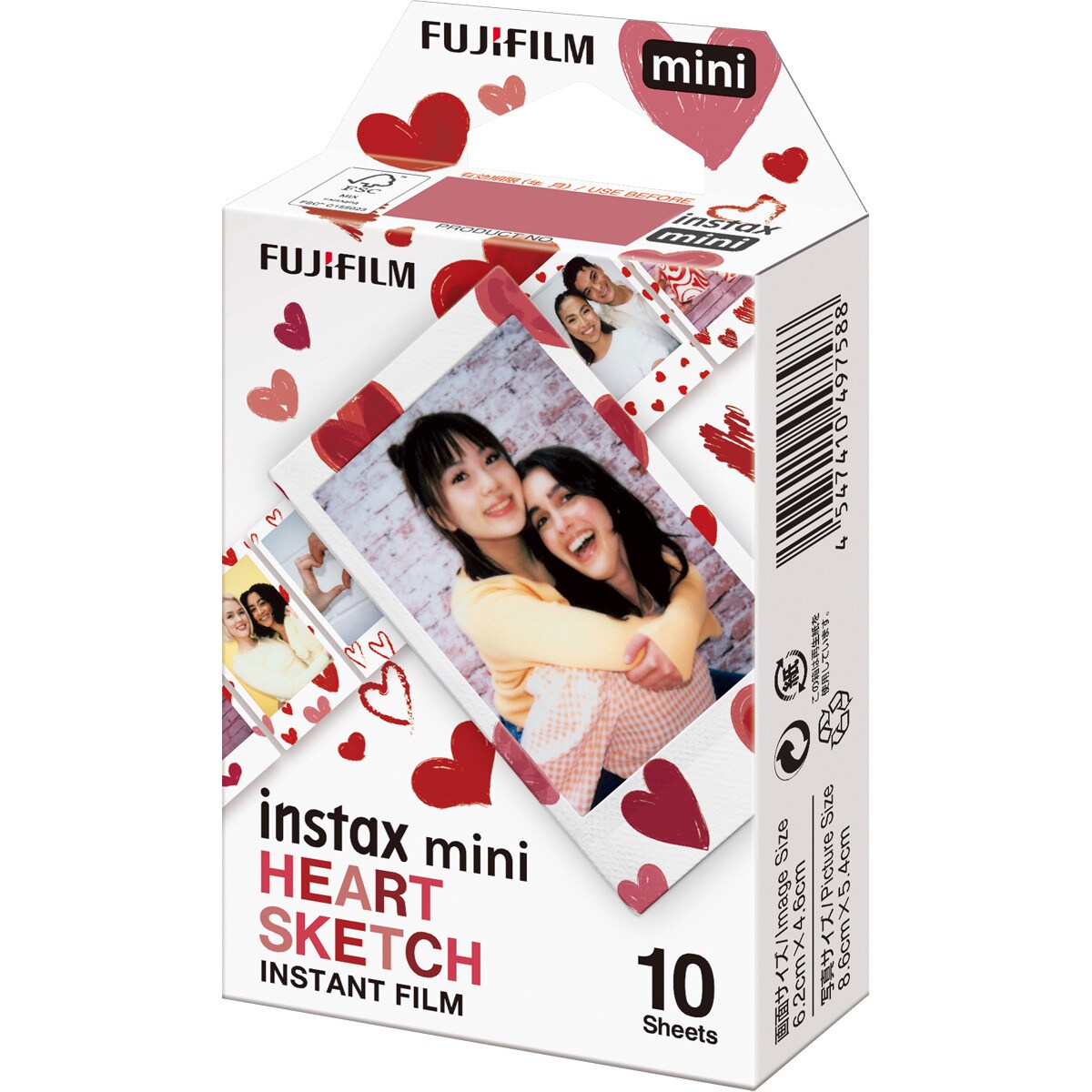Carga Fujifilm Instax Mini Hearts Sketch 10 folhas Branco / Vermelho-2
