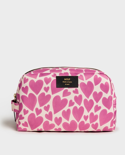 Neceser mediano reciclado con estampado de corazones en rosa