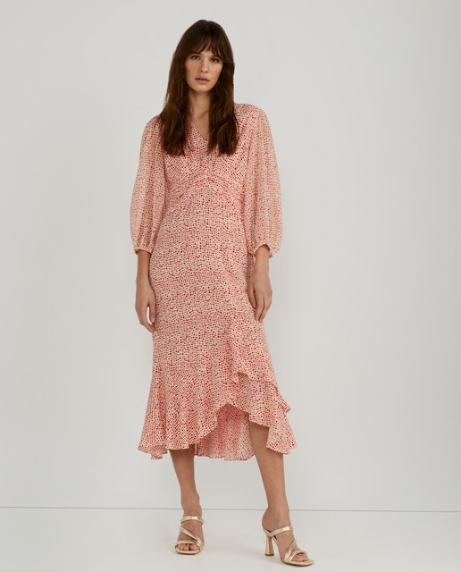 Vestido manga larga volante